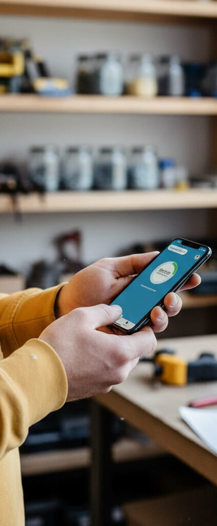 Digitale Zeiterfassung und automatisierte Excel für Digitale Abläufe im Handwerk – Fachkraft nutzt mobiles Erfassungsystem